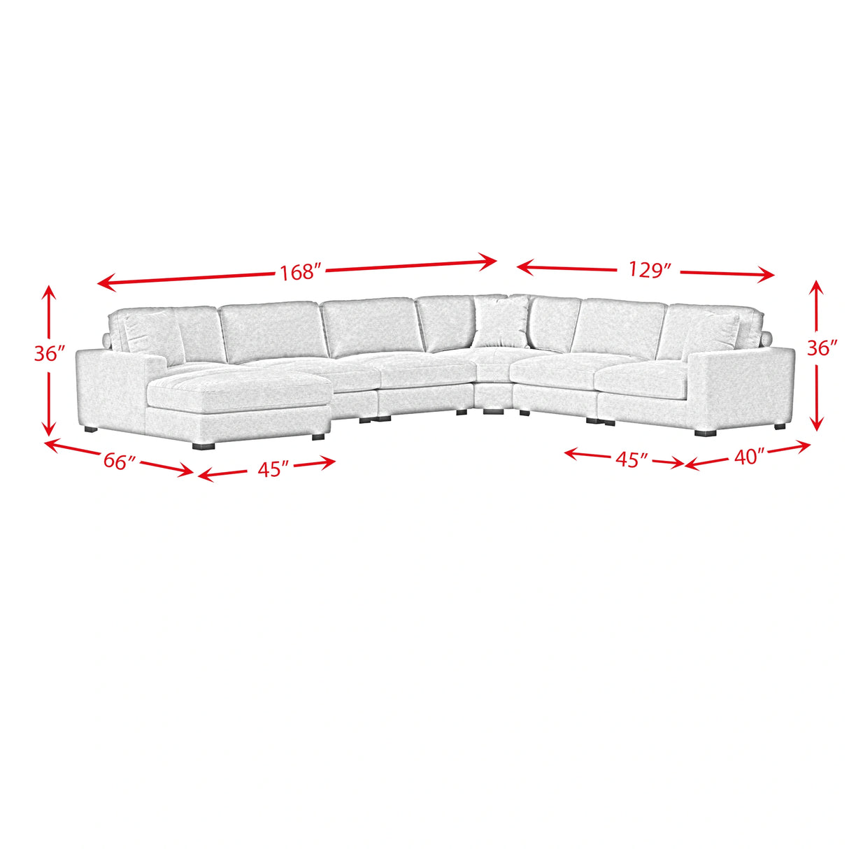 Arizona 6PC Sectional Set with LHF Chaise in Steno Black