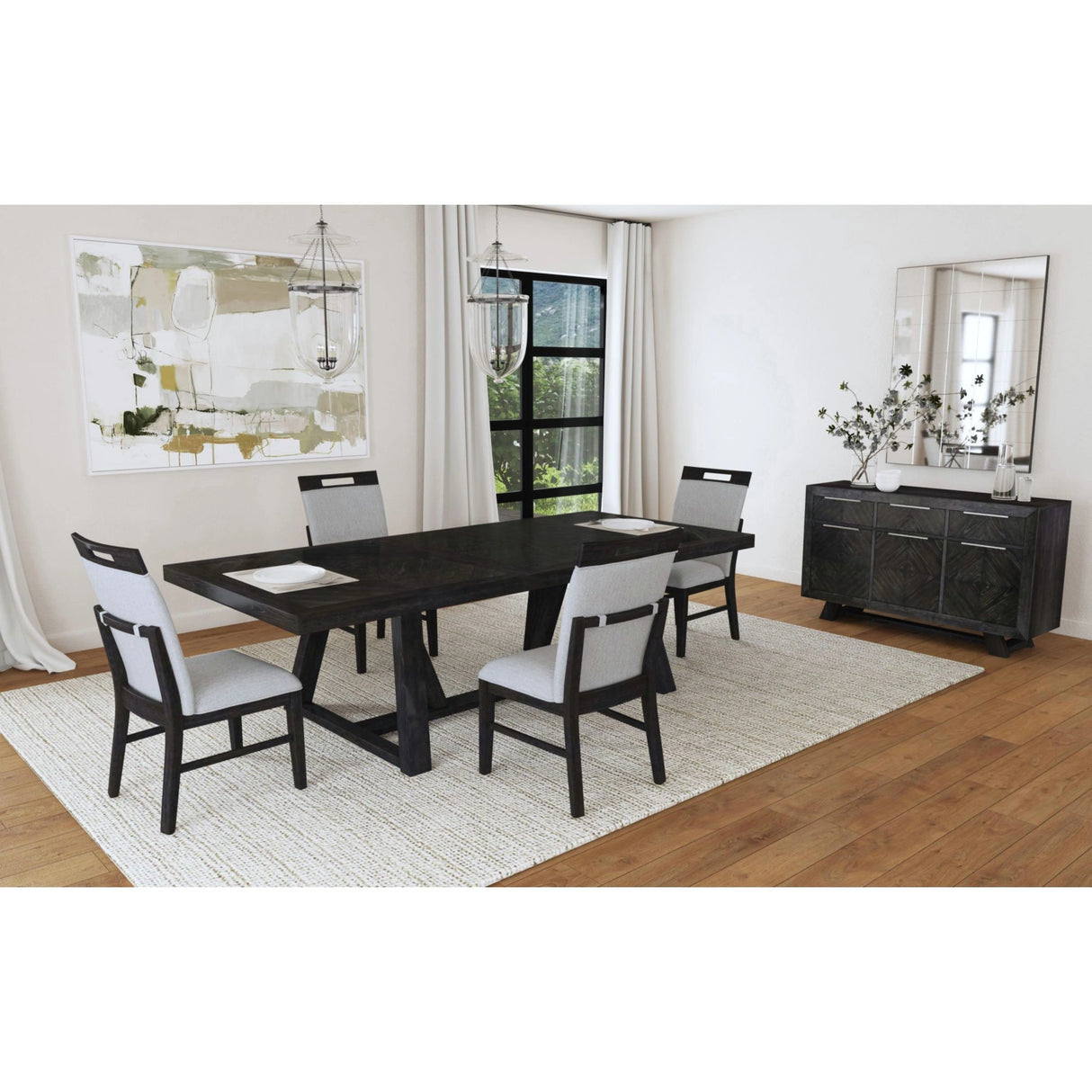 Transcend Dining Side Chair with Light Grey Fabric in Charcoal (2 Per Carton)