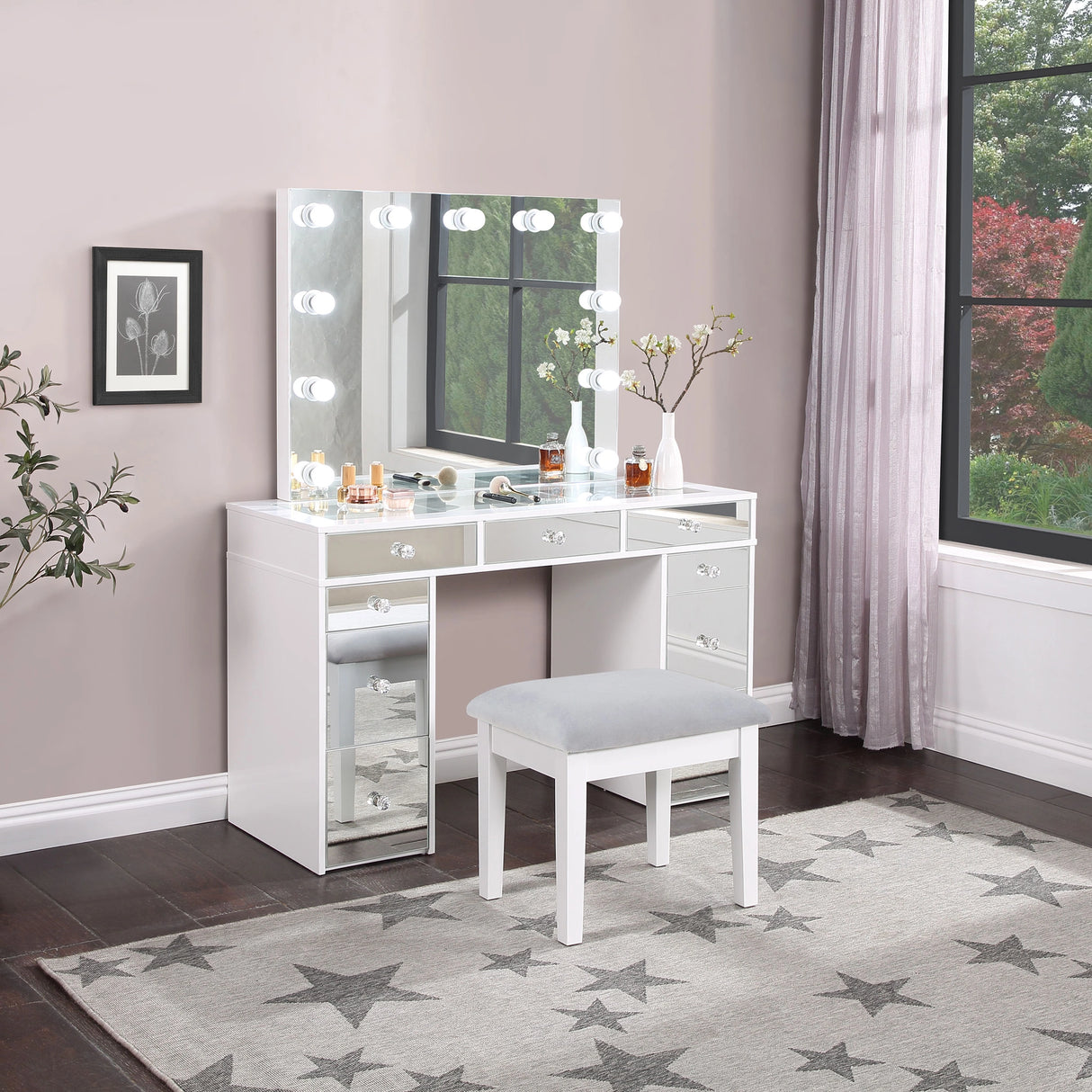 Regina Makeup Vanity Table with LED Mirror and Stool