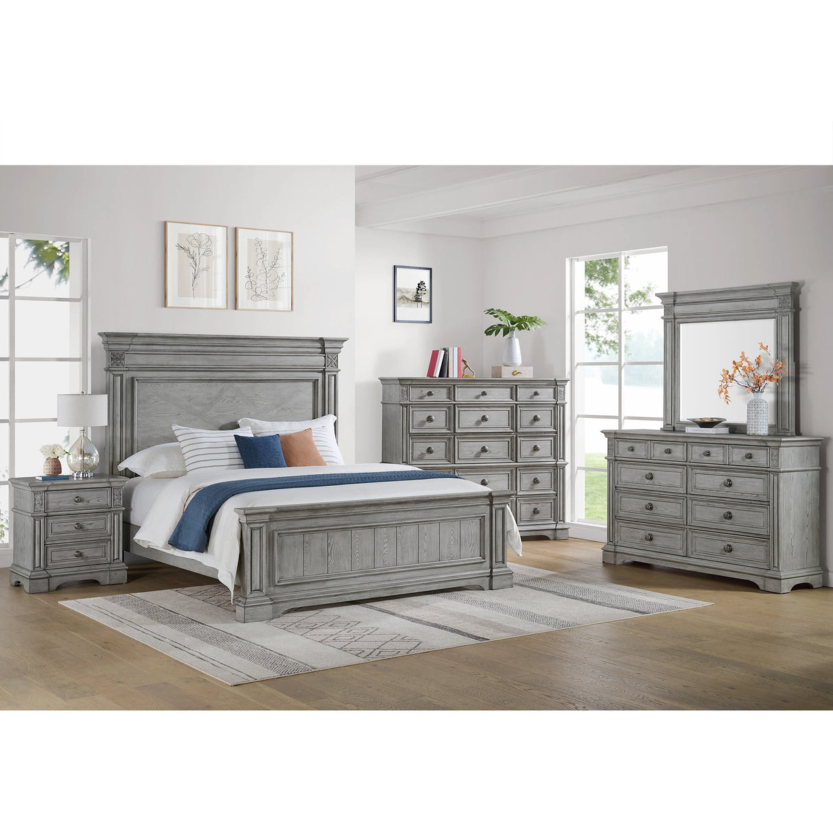 Glenmore 3-Drawer Nightstand with USB in Aged Grey
