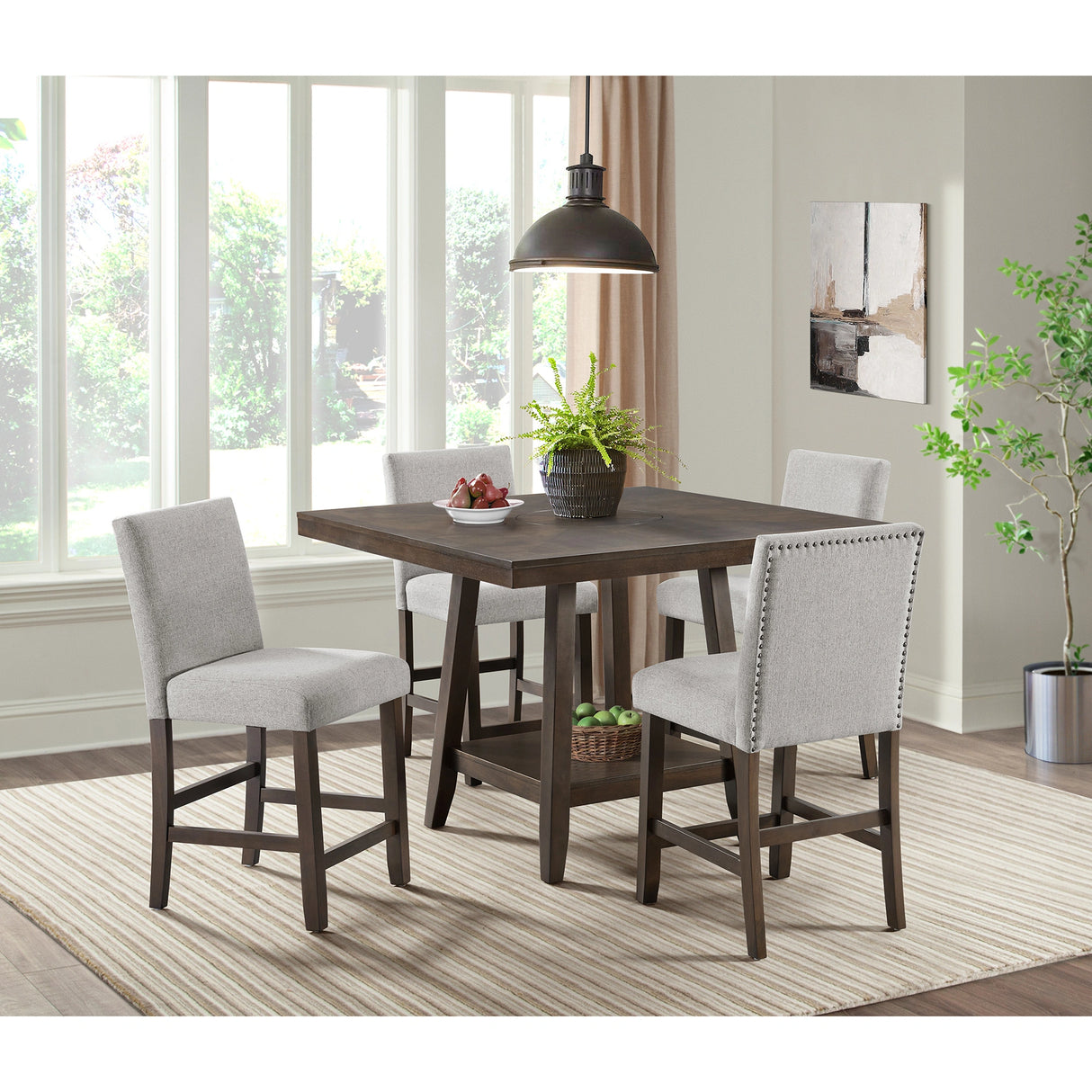 Seneca Counter Side Chair with Grey Fabric in Brown (2 Per Carton)