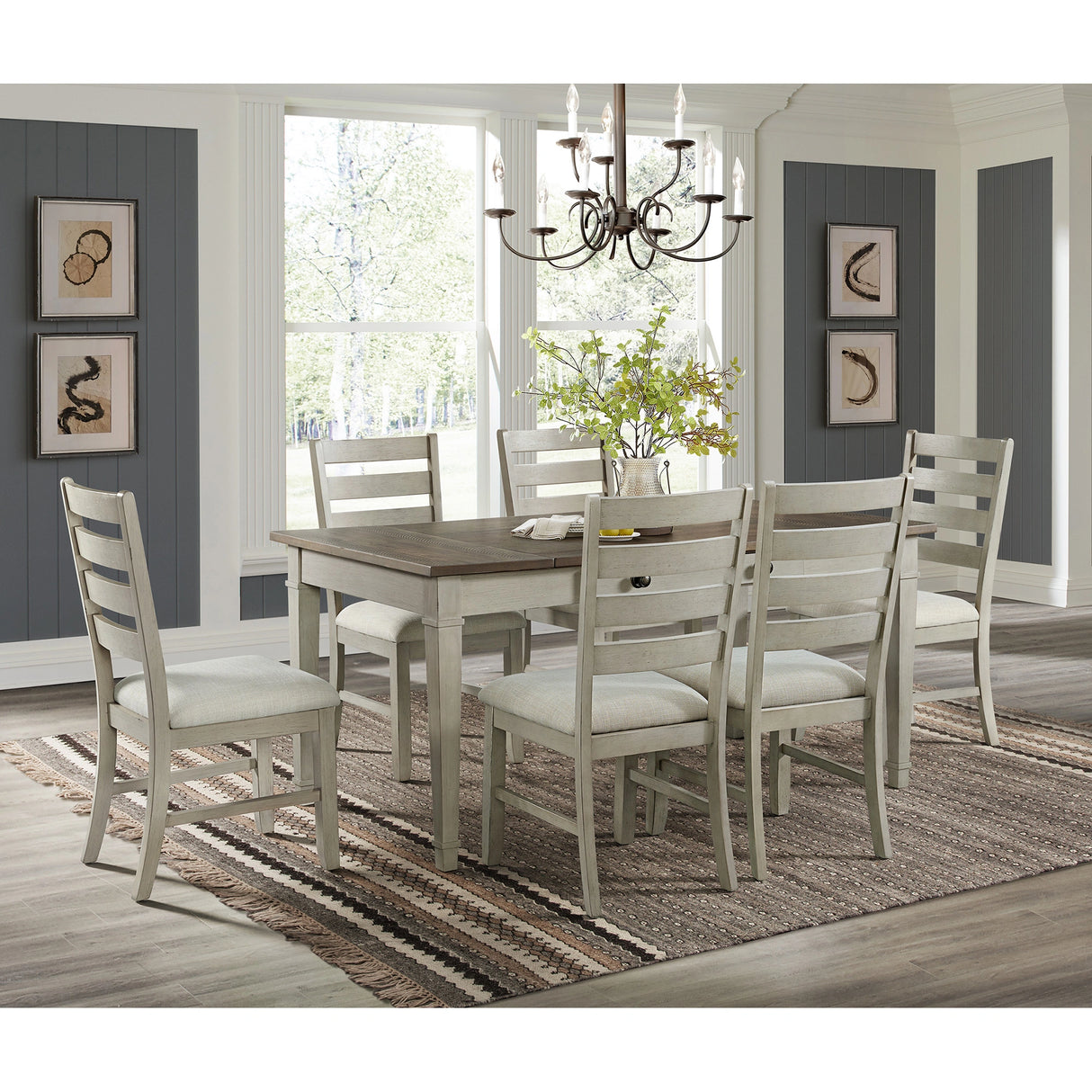 Farmington Standard Height Dining Set in Medium Brown and Washed Stone-Rectangular Table and Four Chairs