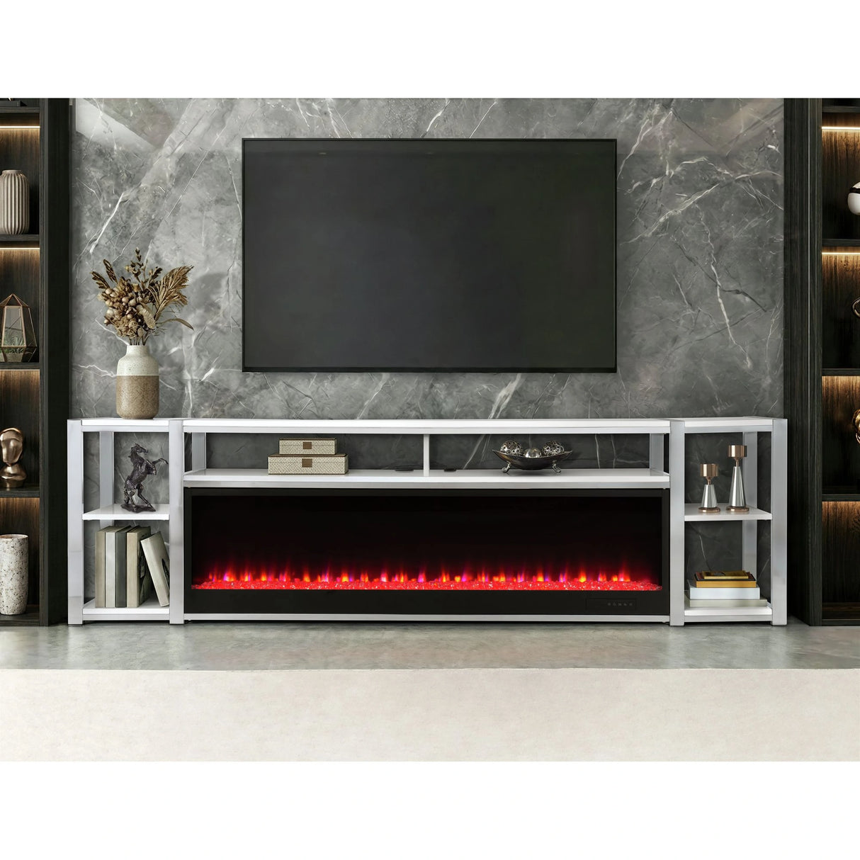 Midway 80"" TV Console with Firelight in White