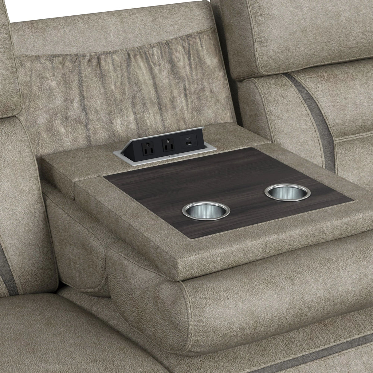 Engage Motion Sofa with DDT, Drawer and PWS in Corral Grey