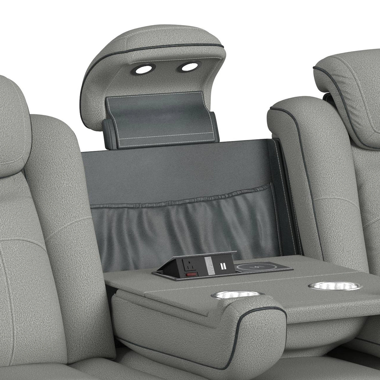 Lantana Power Motion Sofa with Power Headrest, Led, DDT, reading light and PWS in Rocky Cement/Charcoal