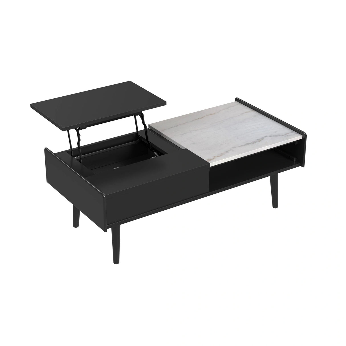 Lanette Coffee Table with White Marble and Lift-Top in Black