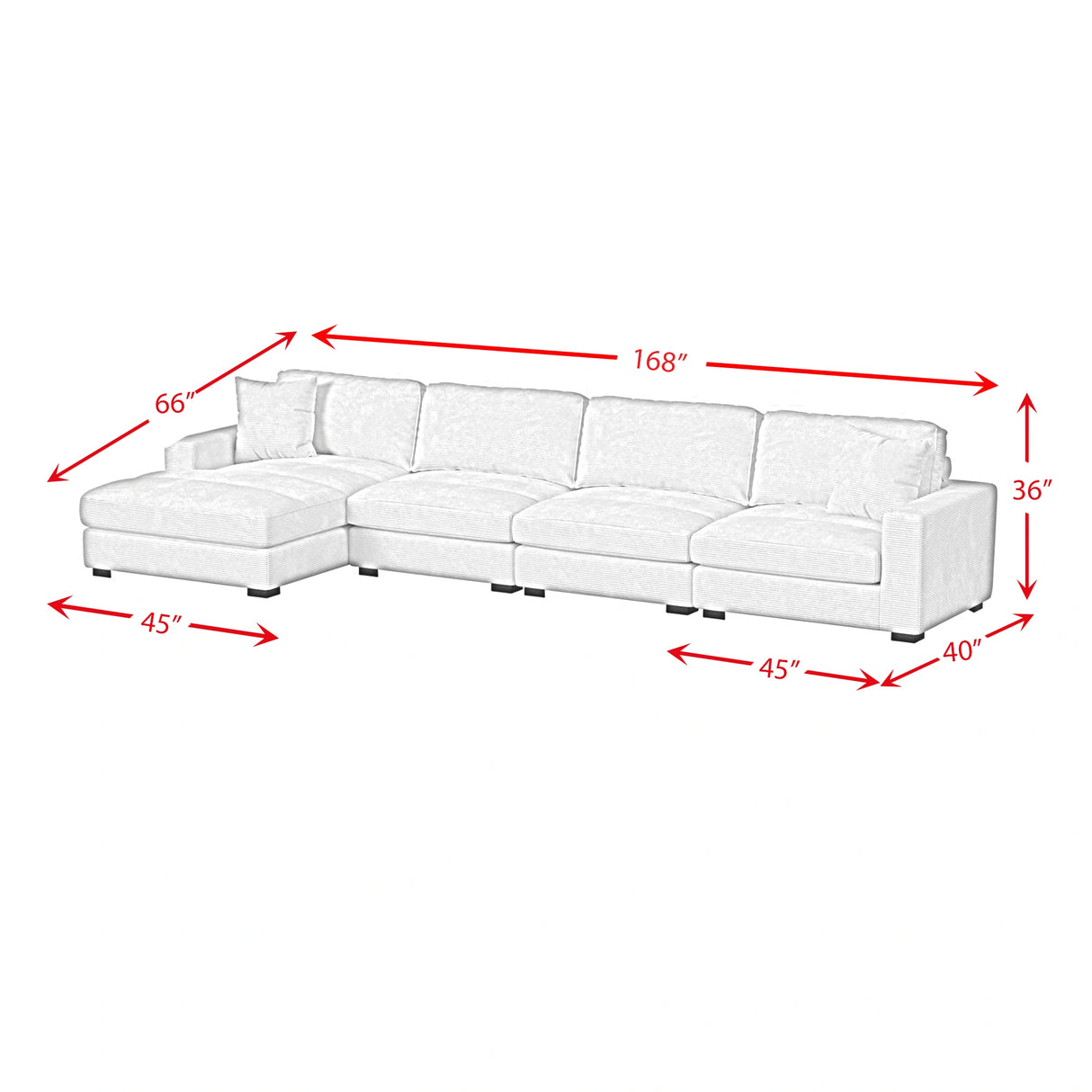 Arizona 4PC Sectional Set with LHF Chaise in Steno Black