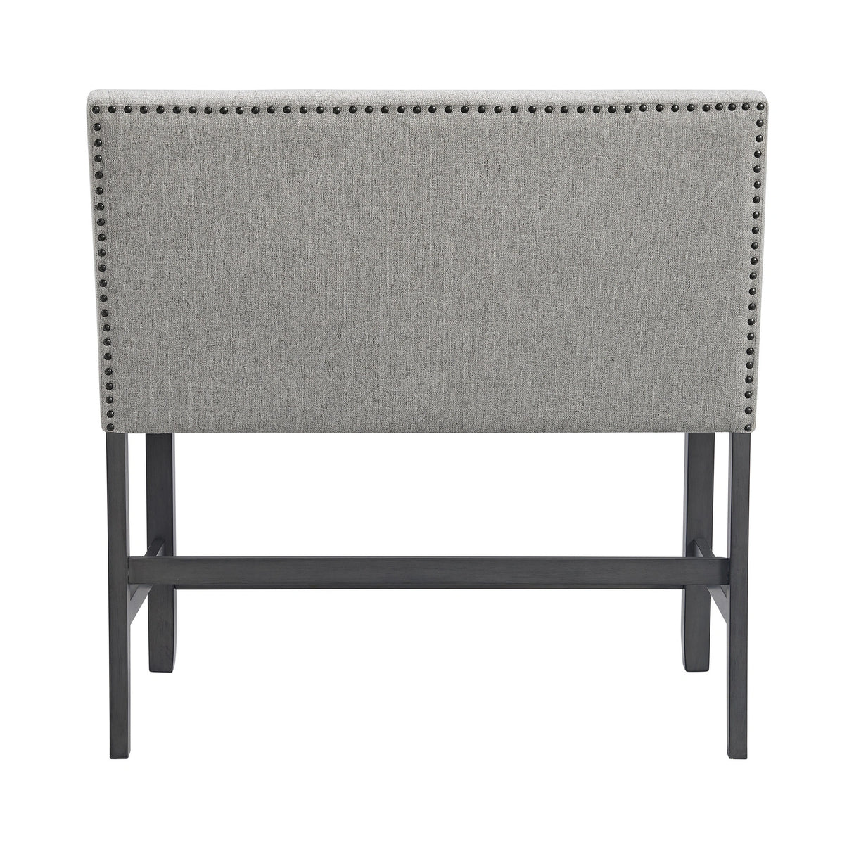 Seneca Counter Bench with Upholstered Back and Grey Fabric