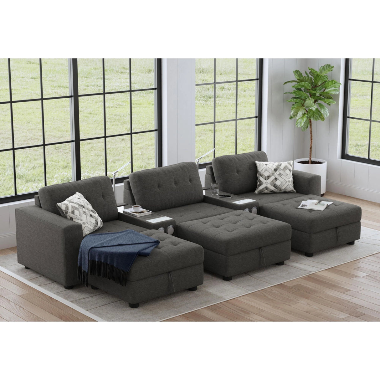Options One 8PC Living Room Set in Palmer Plus Ash with Media Console
