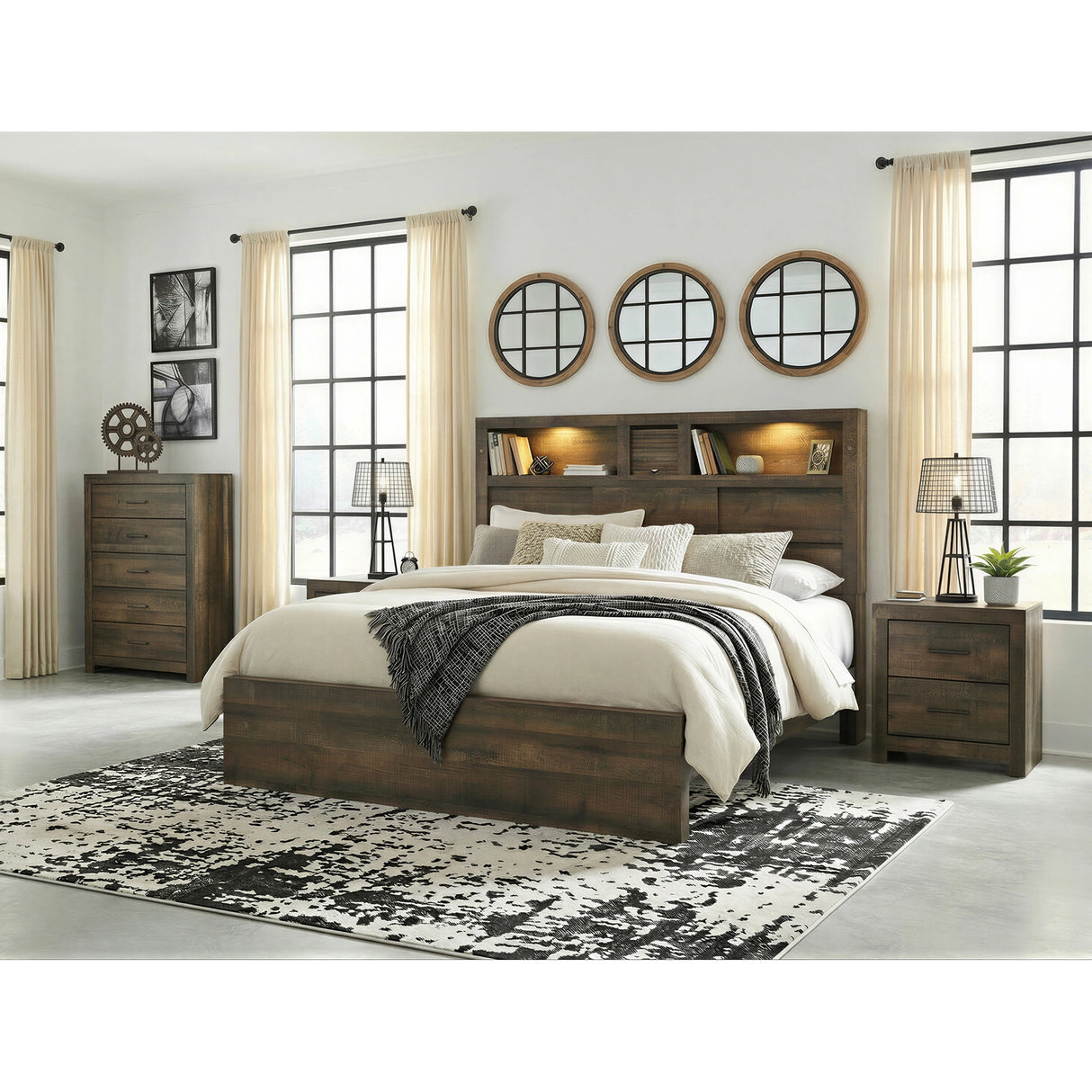 Bailey Bookcase Panel Bedroom Set with 2 Nightstands