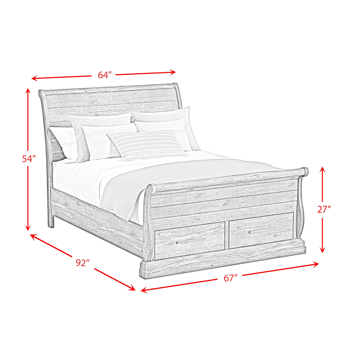 Park Ridge Sleigh Storage Bed in Charcoal