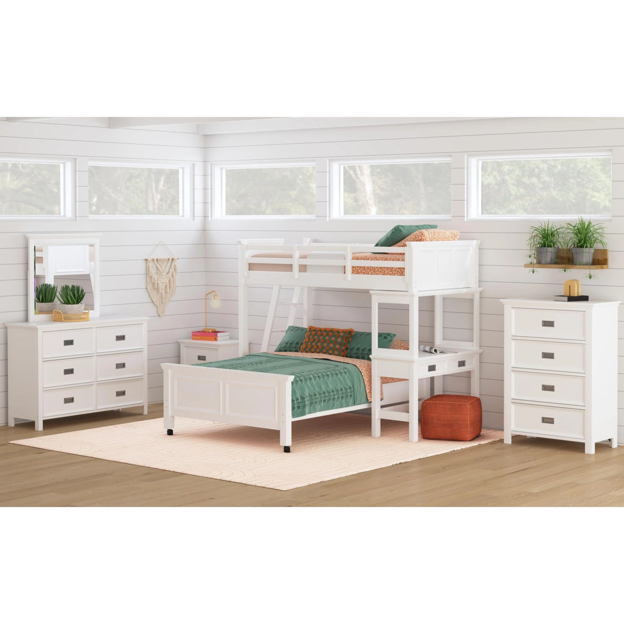 Hampton Kids Over Loft with Ladder and Desk with Speaker Bedroom Set