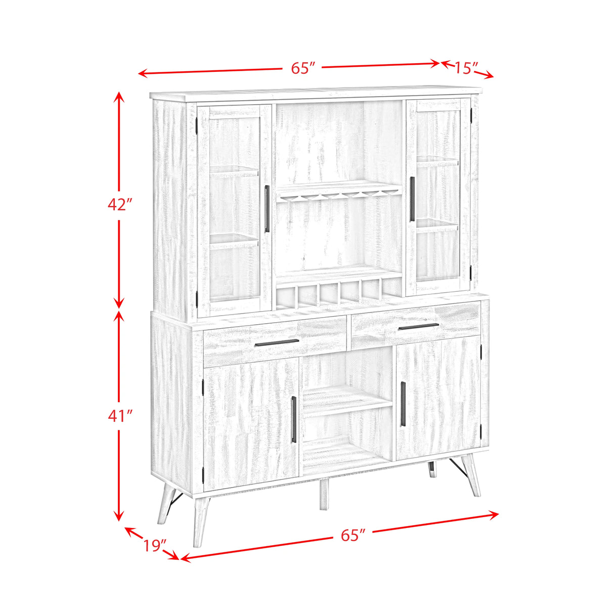 Rogen Rustic Buffet & Hutch with LED in Rustic White