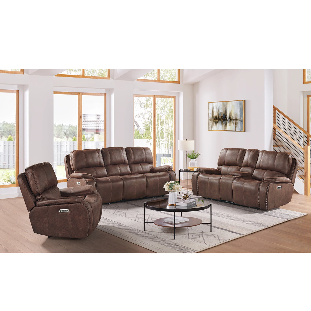 Atlantis 3PC Living Room Set in Heritage Brown-Sofa, Loveseat & Recliner