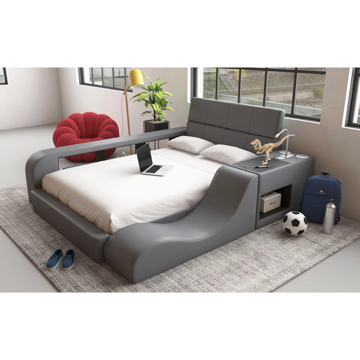 Valari Side Bookcase in Grey PU