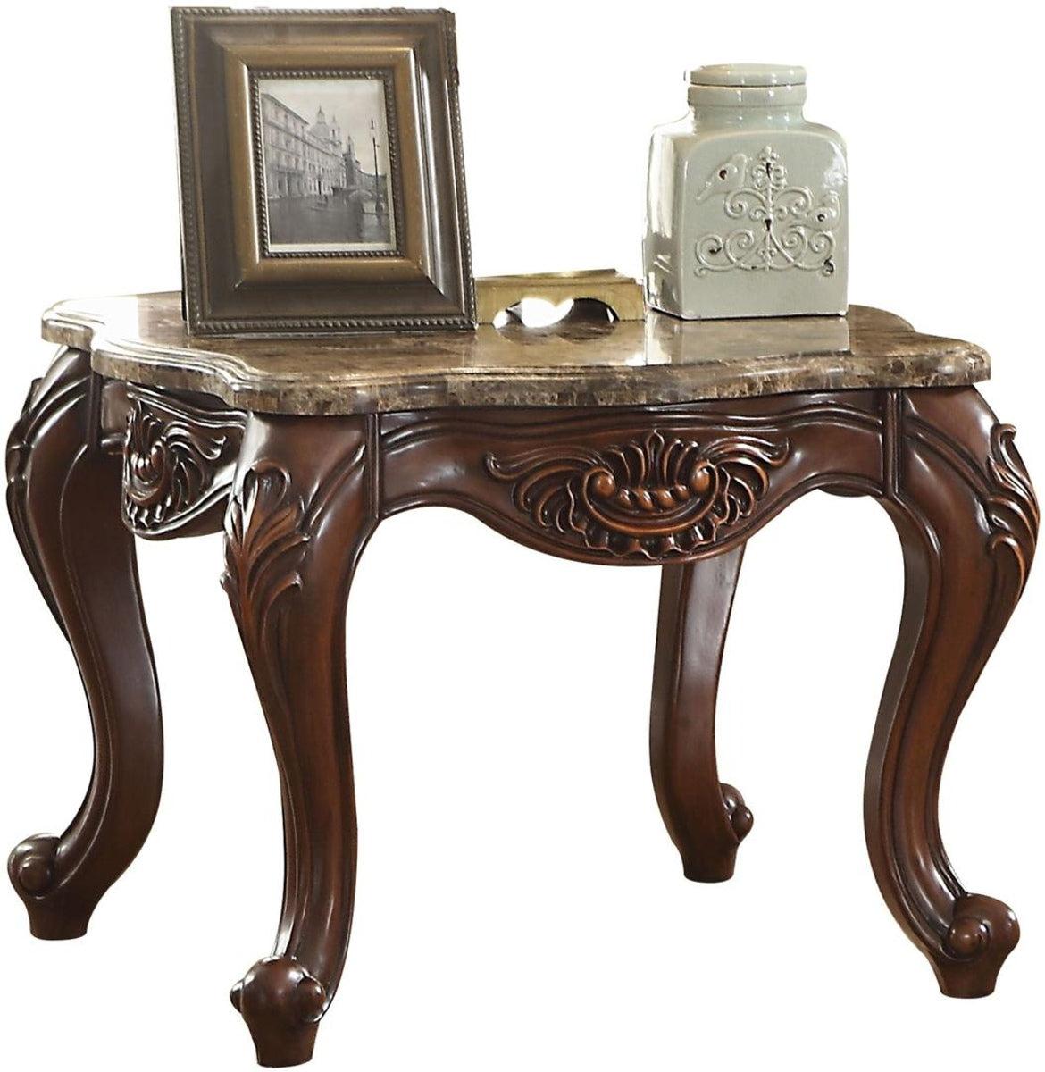 Acme Furniture Jardena End Table in Marble/Cherry Oak 81657