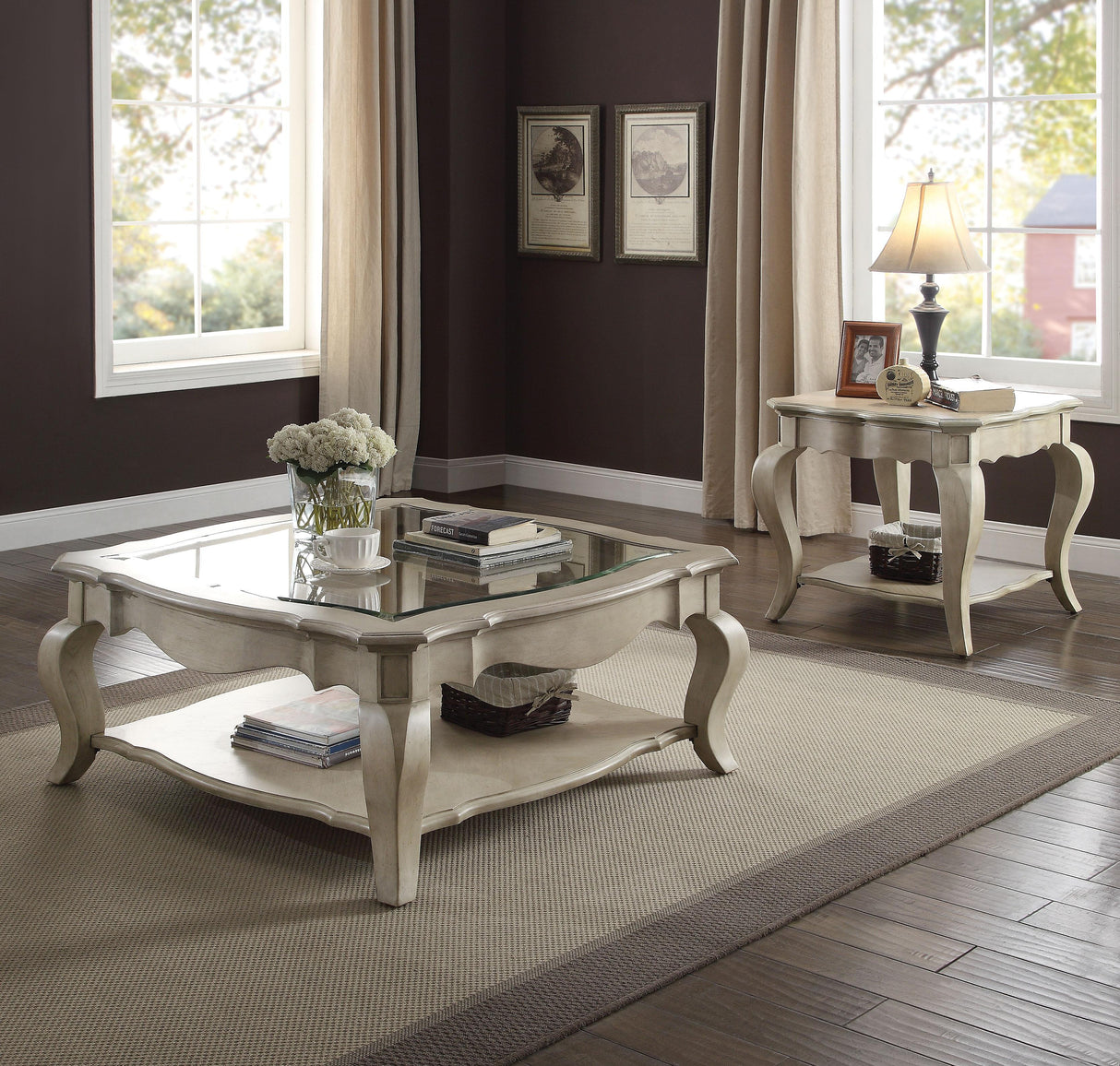 Chelmsford Antique Taupe & Clear Glass Coffee Table