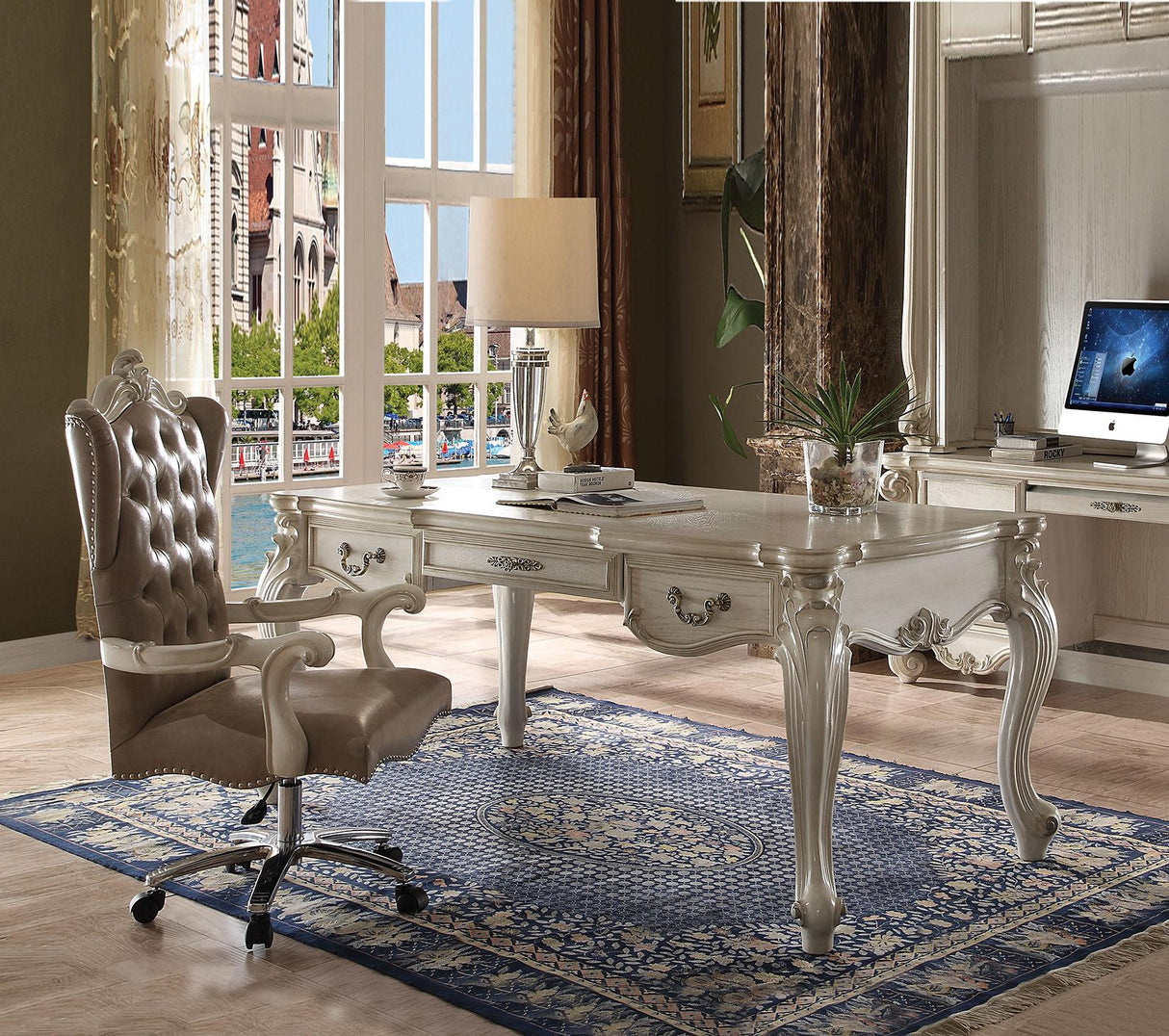 Versailles Bone White Computer Desk & Hutch