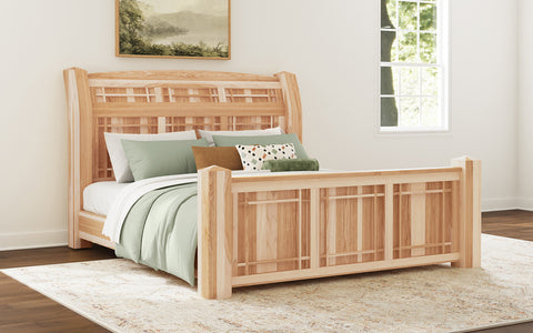 AHINT5070 Qn Panel Bed - Natural Finish