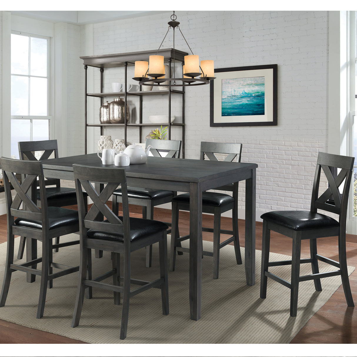 Alex Counter Side Chair W/Black PU Grey (2 Per Pack)