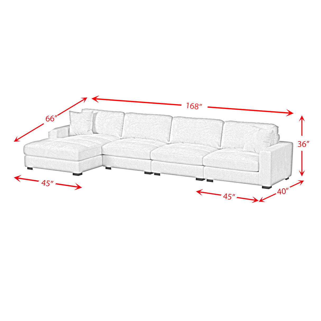Arizona 4PC Sectional Set with LHF Chaise in Steno Black