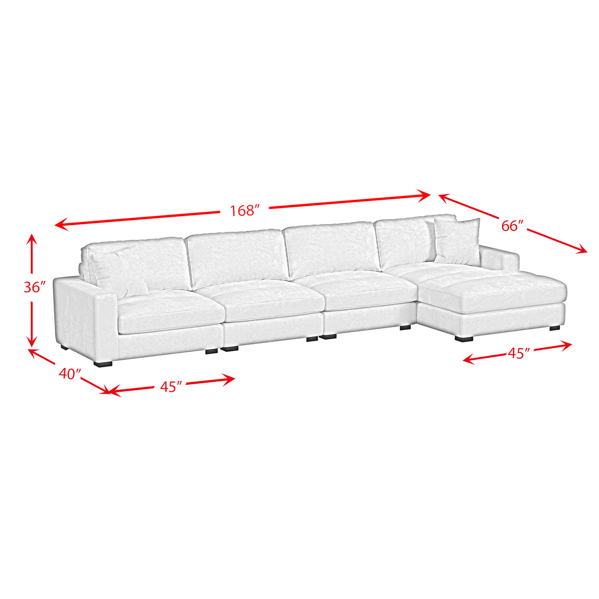 Arizona 4PC Sectional Set with RHF Chaise in Steno Black