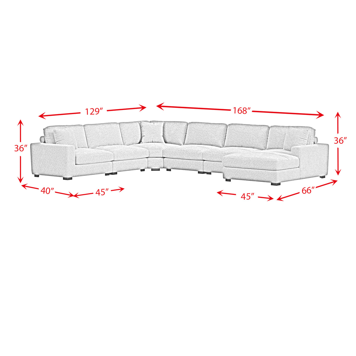 Arizona 6PC Sectional Set with RHF Chaise in Steno Black