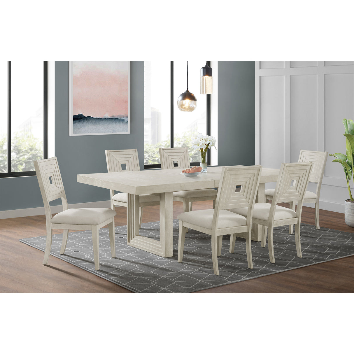 Avalanche Standard Height Dining Set in Antique White-Table and Four Chairs