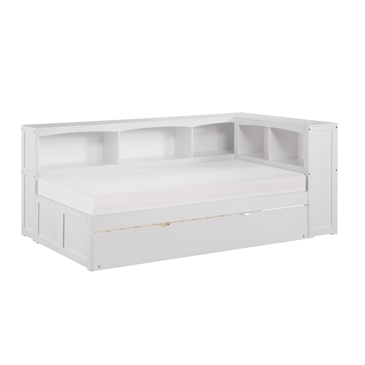 Galen-(4) Twin Bookcase Corner Platform Bed with Twin Trundle image