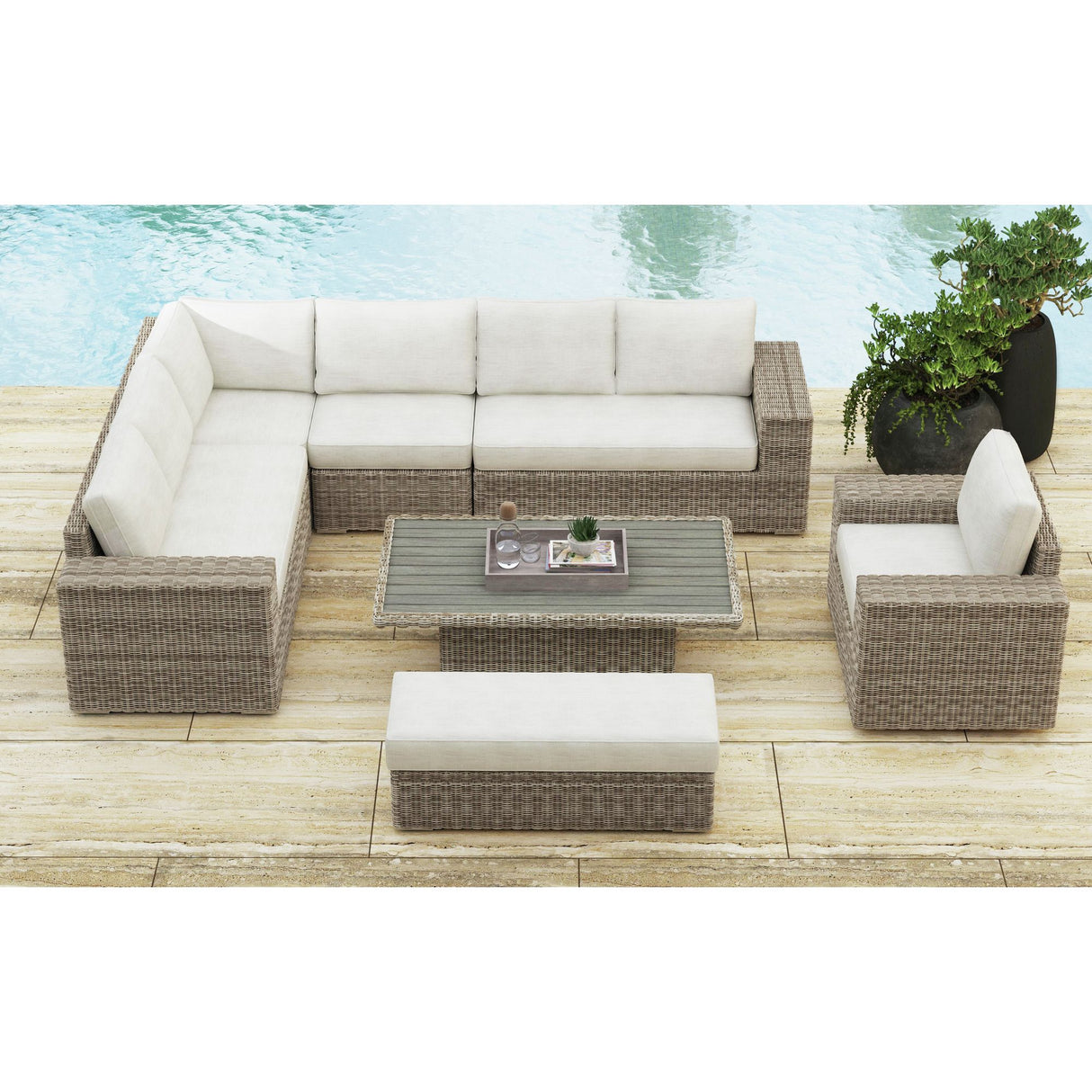 Carmona Ottoman - Natural and Olefin Beige