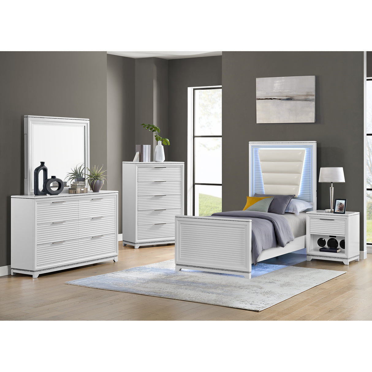 Denmark 1-Drawer Nightstand with Speaker and USB in White