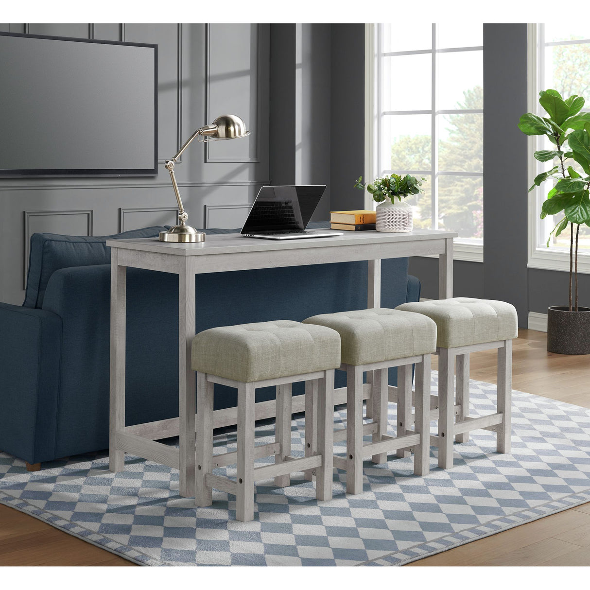 Eleanor Bar Table Single Pack (1 Tables + 3 Stools) in White