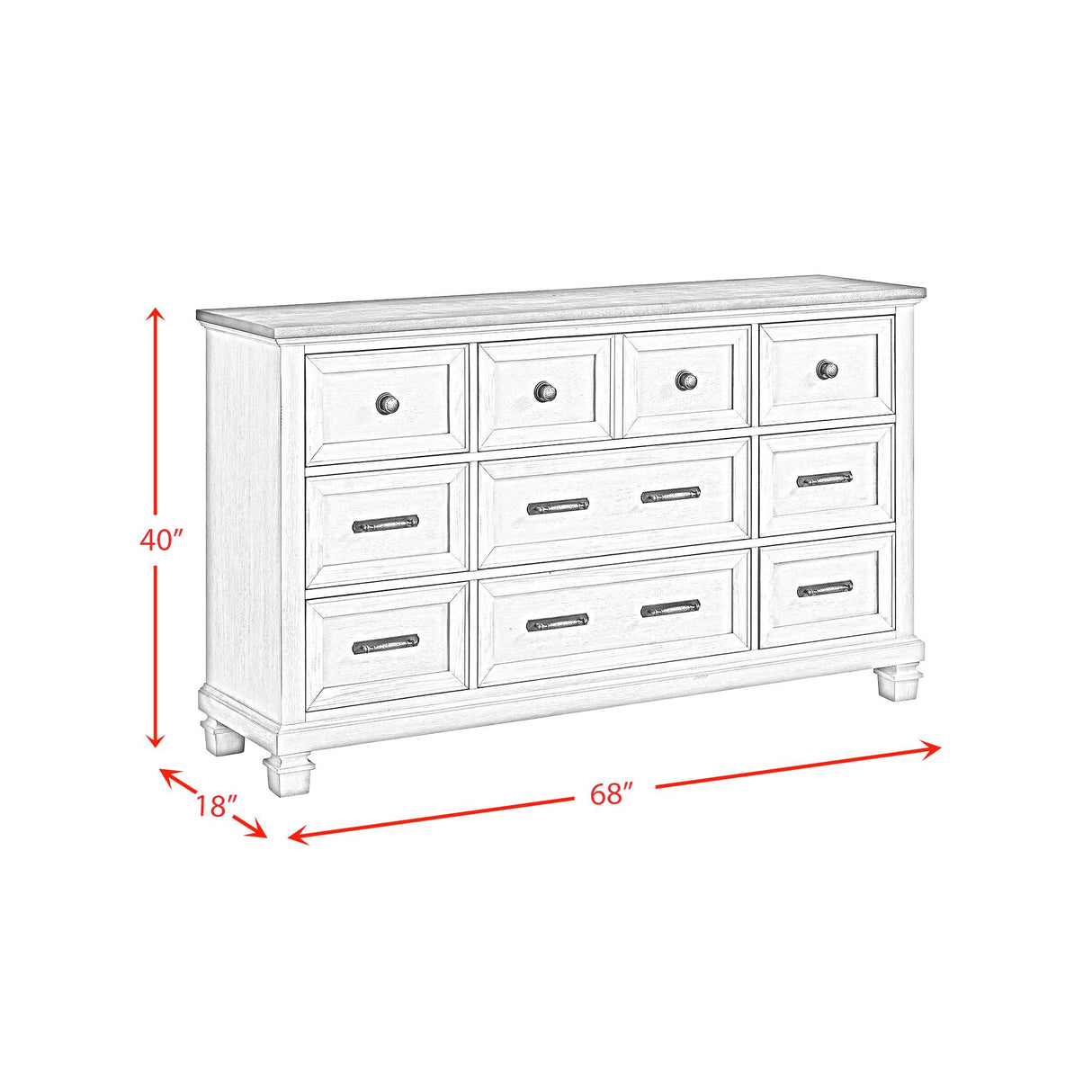 Farmington 9-Drawer Dresser in Medium Brown and Washed Stone
