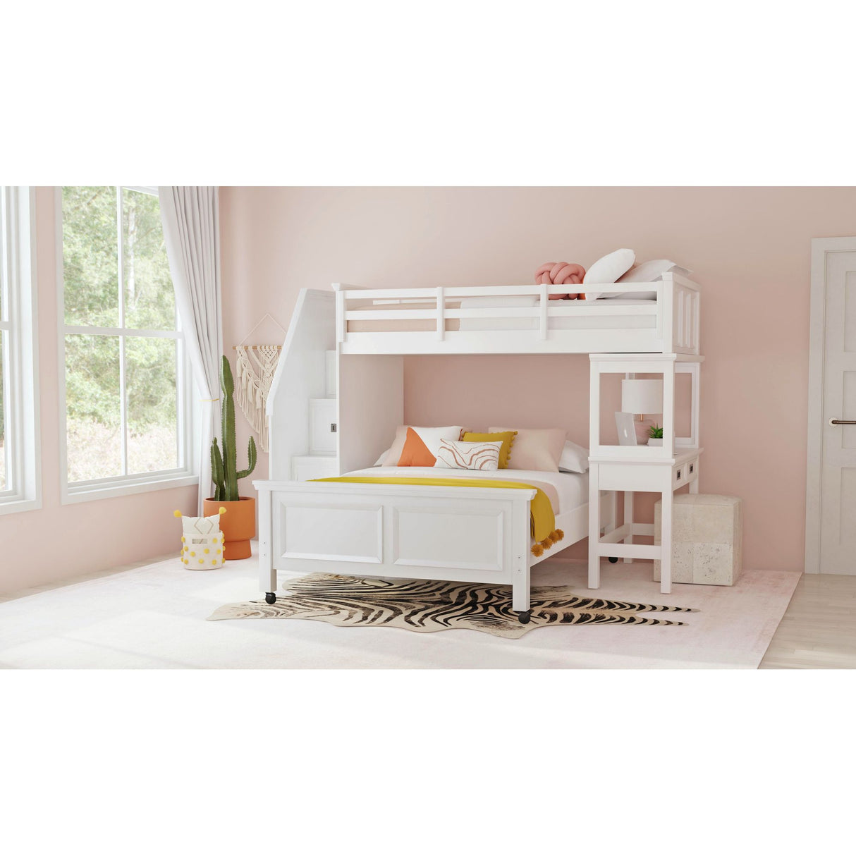 Hampton Kids Over Loft with Staircase and Desk with Speaker