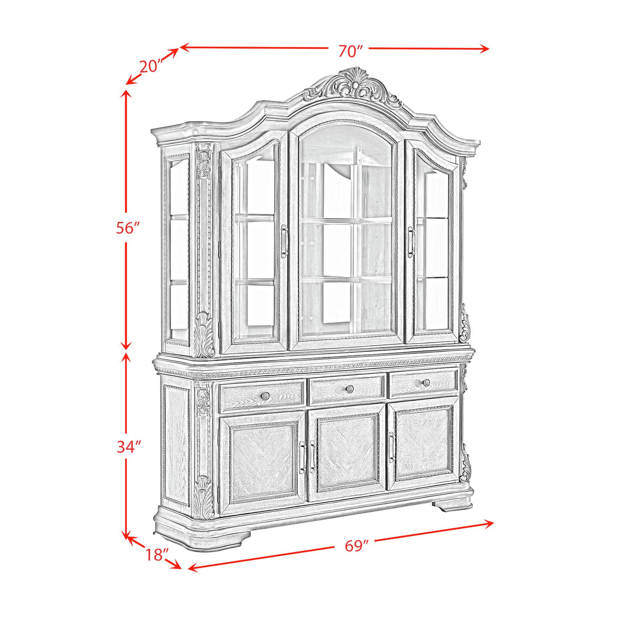 Madison Park Hutch with LED in Walnut