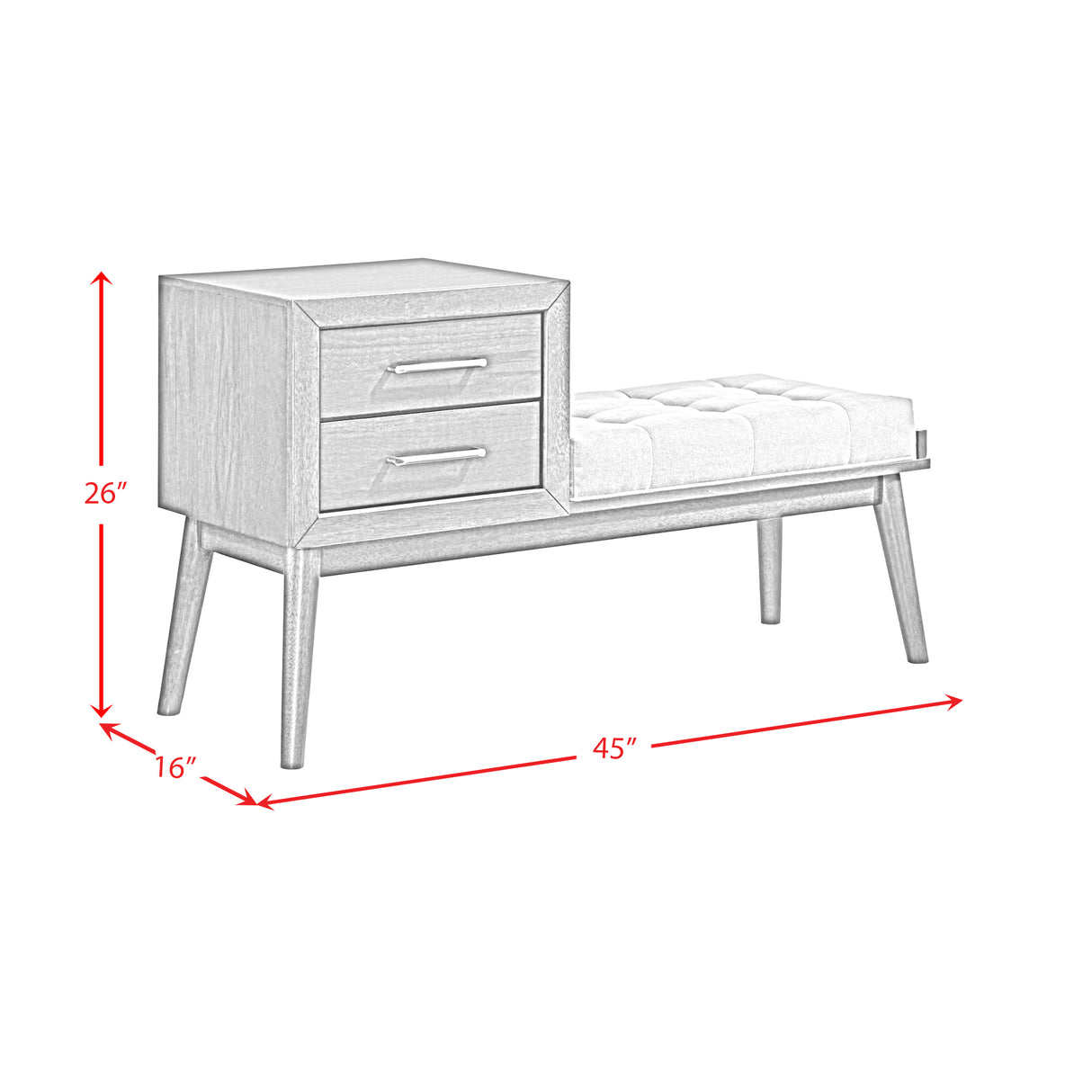 Malibu Bench with Grey Fabric in Walnut