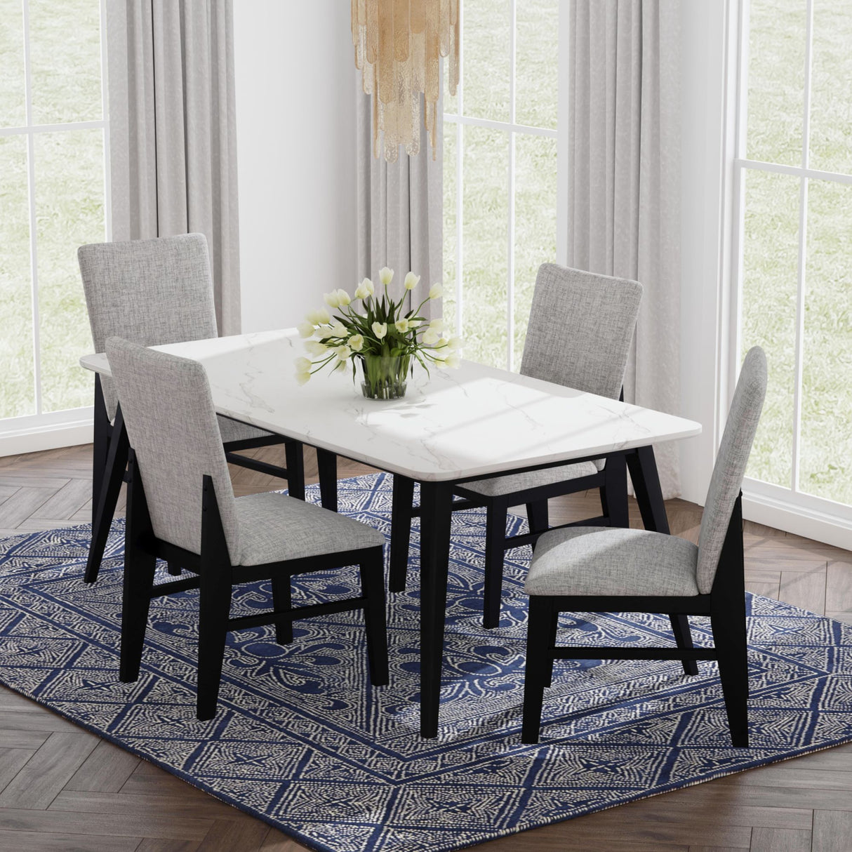 Marlene Dining Side Chair with Grey Fabric in Black (2 Per Carton)