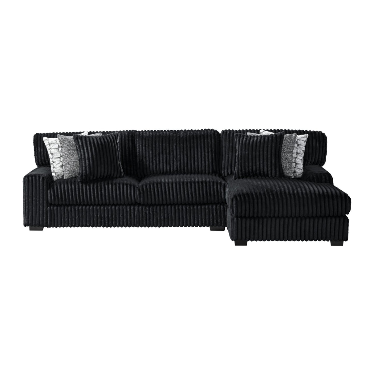 Nightfall RHF Chaise in Grand Cord Black with 2 self Pillows 20"