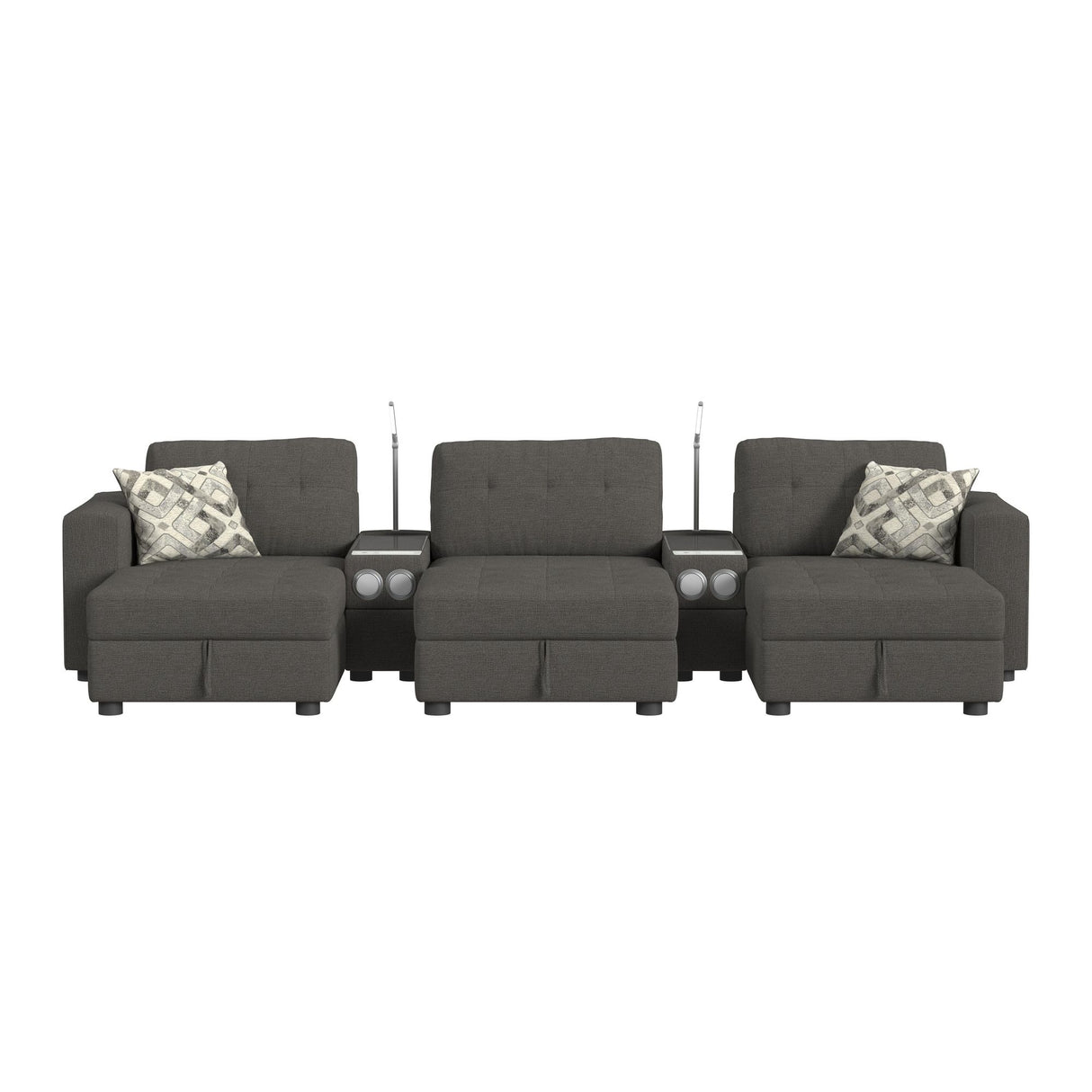 Options One 8PC Living Room Set in Palmer Plus Ash with Media Console