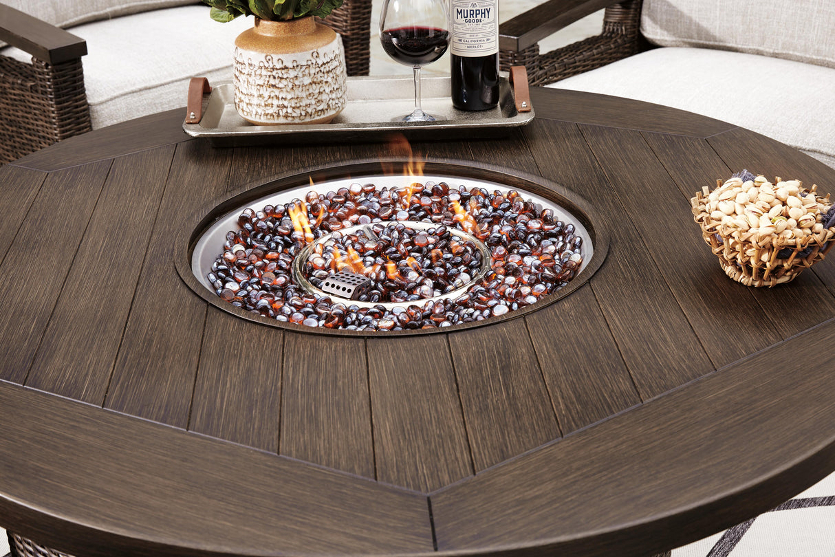 Paradise Trail Paradise Trail Fire Pit Table with 4 Nuvella Swivel Lounge Chairs