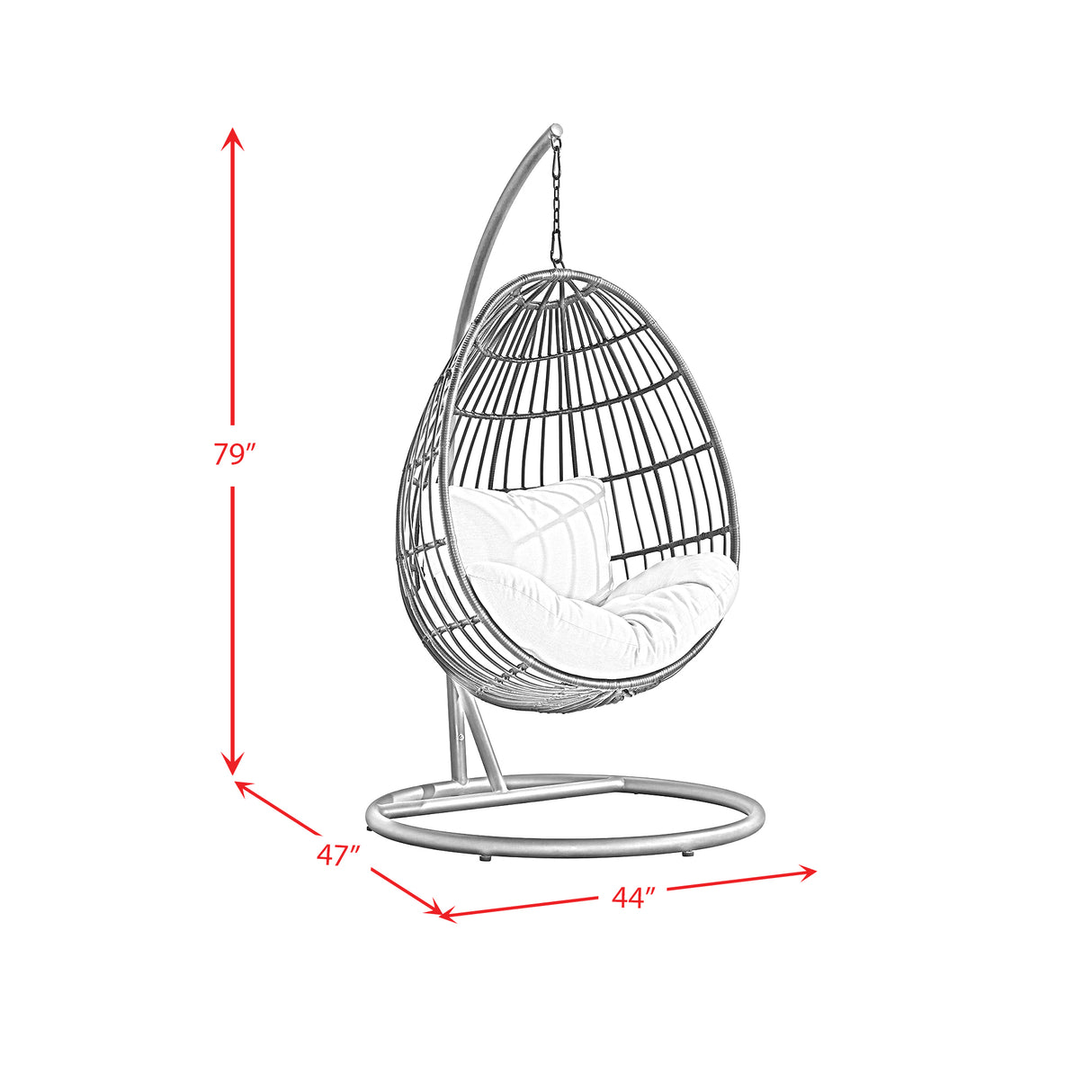 Playa Swing Egg Chair with Base and Pillar - Dark Grey and Olefin Beige