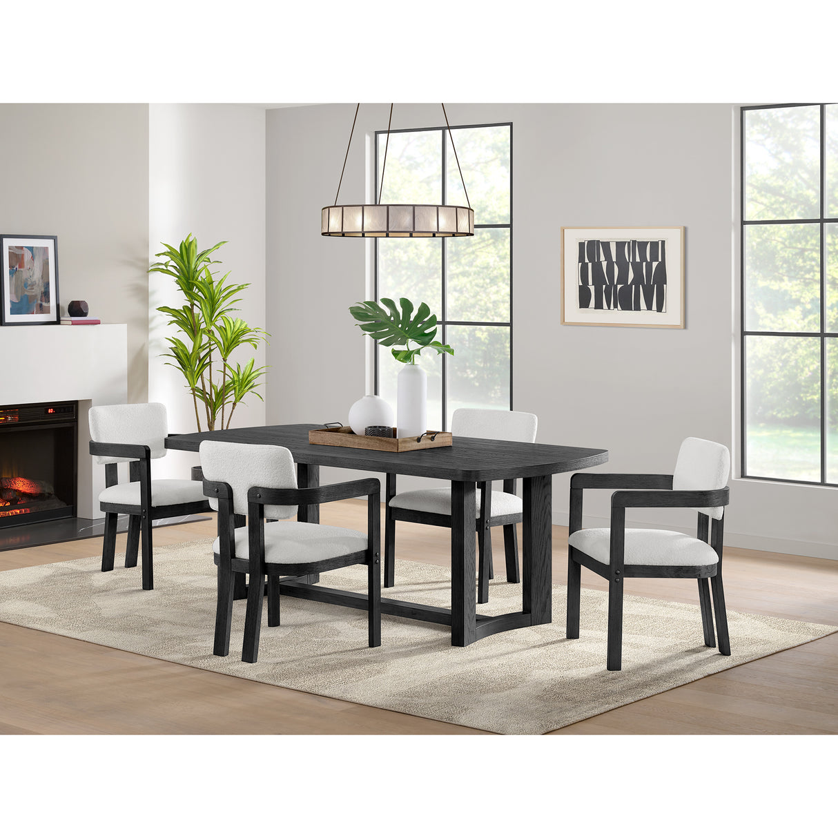 Portland Arm Chair with Snow White Fabric in Black (2 Per Carton)