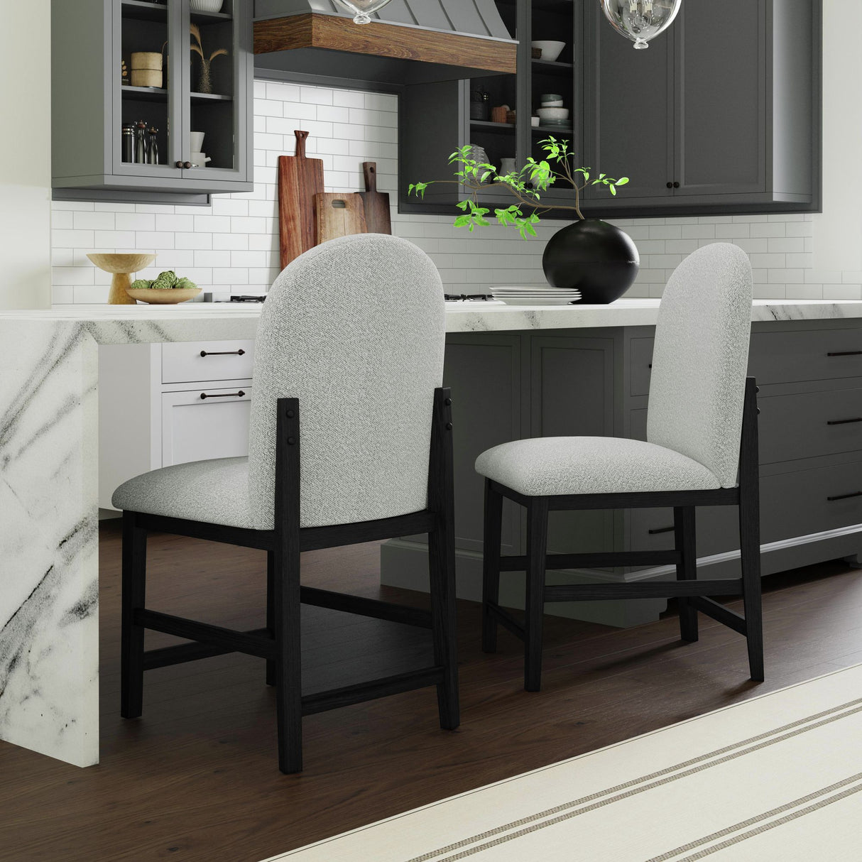Portland Round Back Counter Stool with Grey Fabric in Black (2 Per Carton)