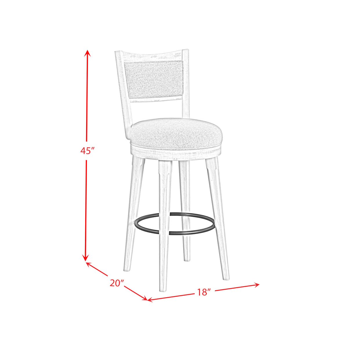 Rogen Rustic Swivel Bar Stool with Grey Fabric in Rustic White (2 Per Carton)