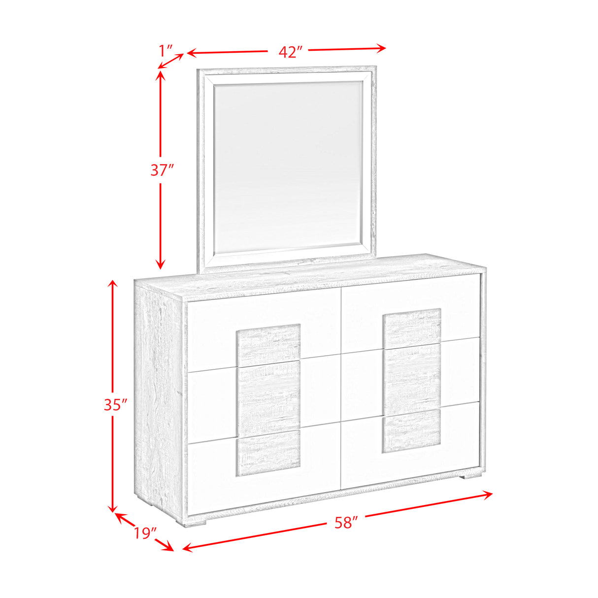 San Matteo Dresser and Mirror Set in Dual Tone