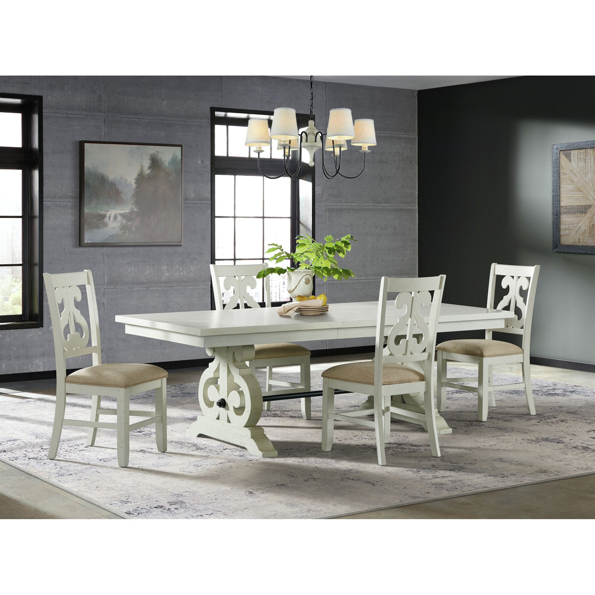 Stone Wooden Swirl Back Side Chair in White (2 Per Pack)