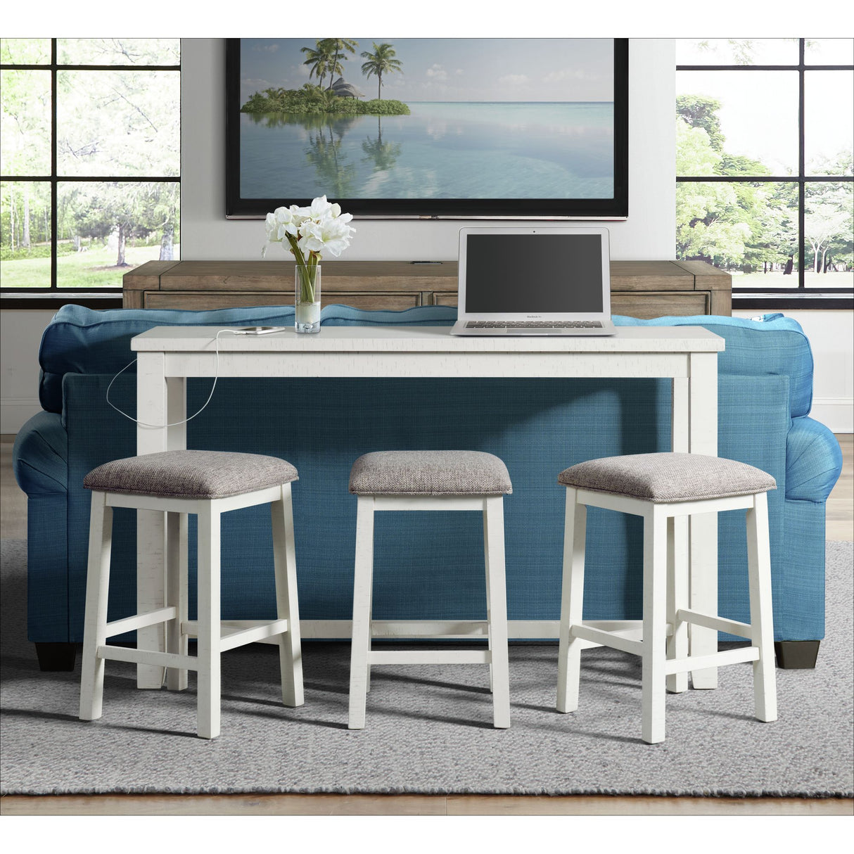 Stone Occasional Bar Table Single Pack in White (Table + Three Stools)