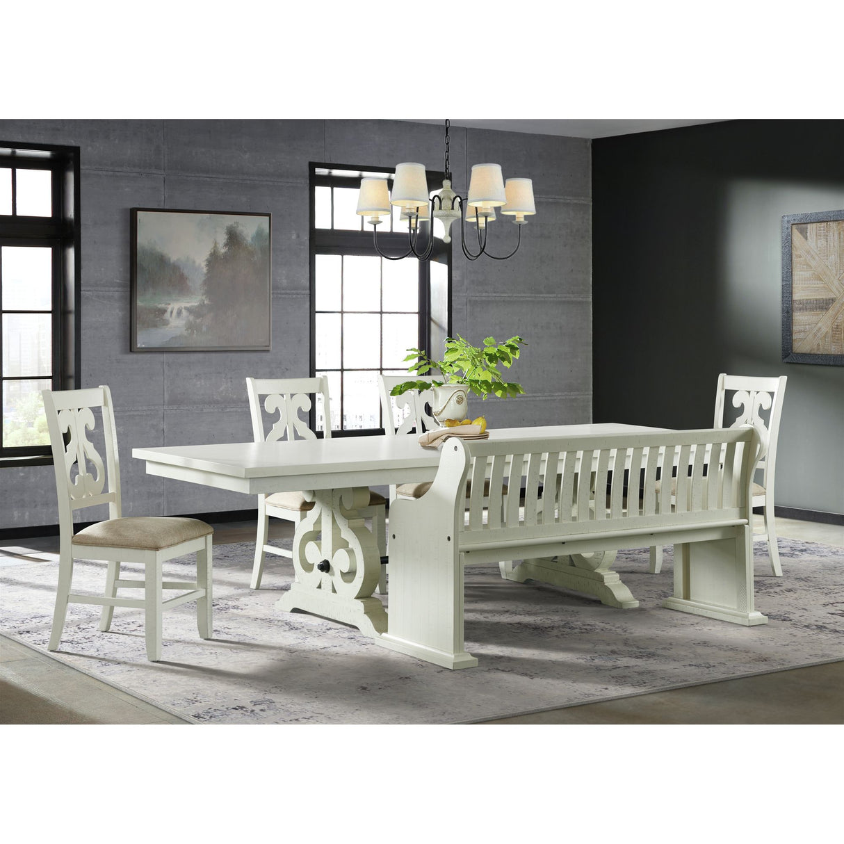 Stone Wooden Swirl Back Side Chair in White (2 Per Pack)