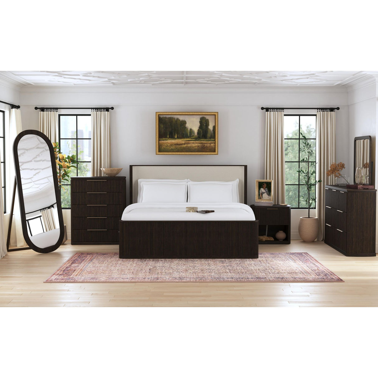 Sylvie Dresser and Mirror Set in Dark Brown