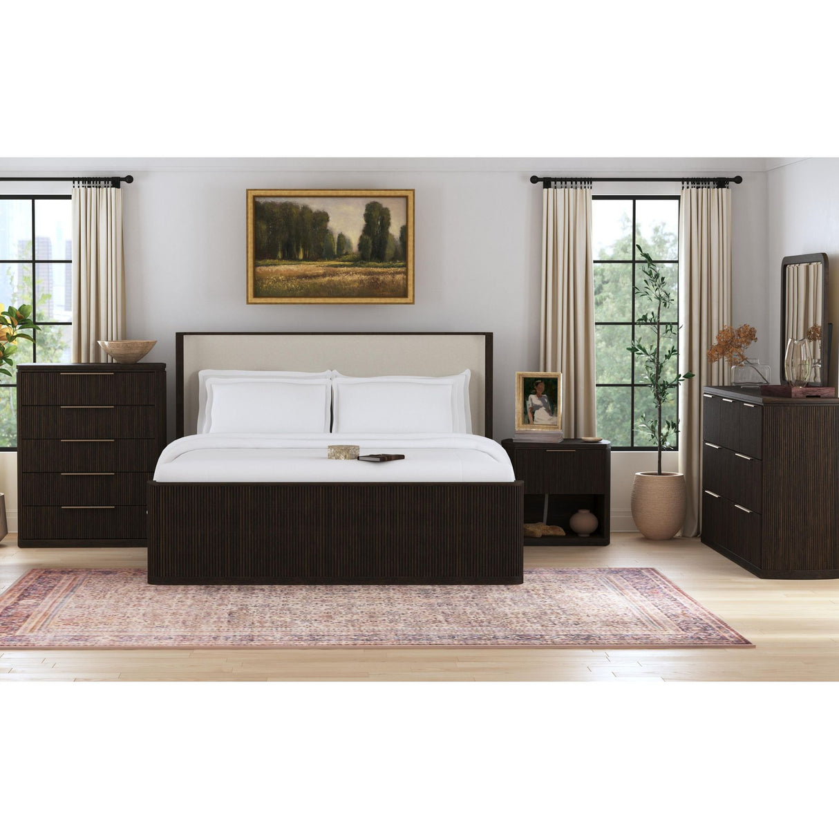 Sylvie Dresser and Mirror Set in Dark Brown